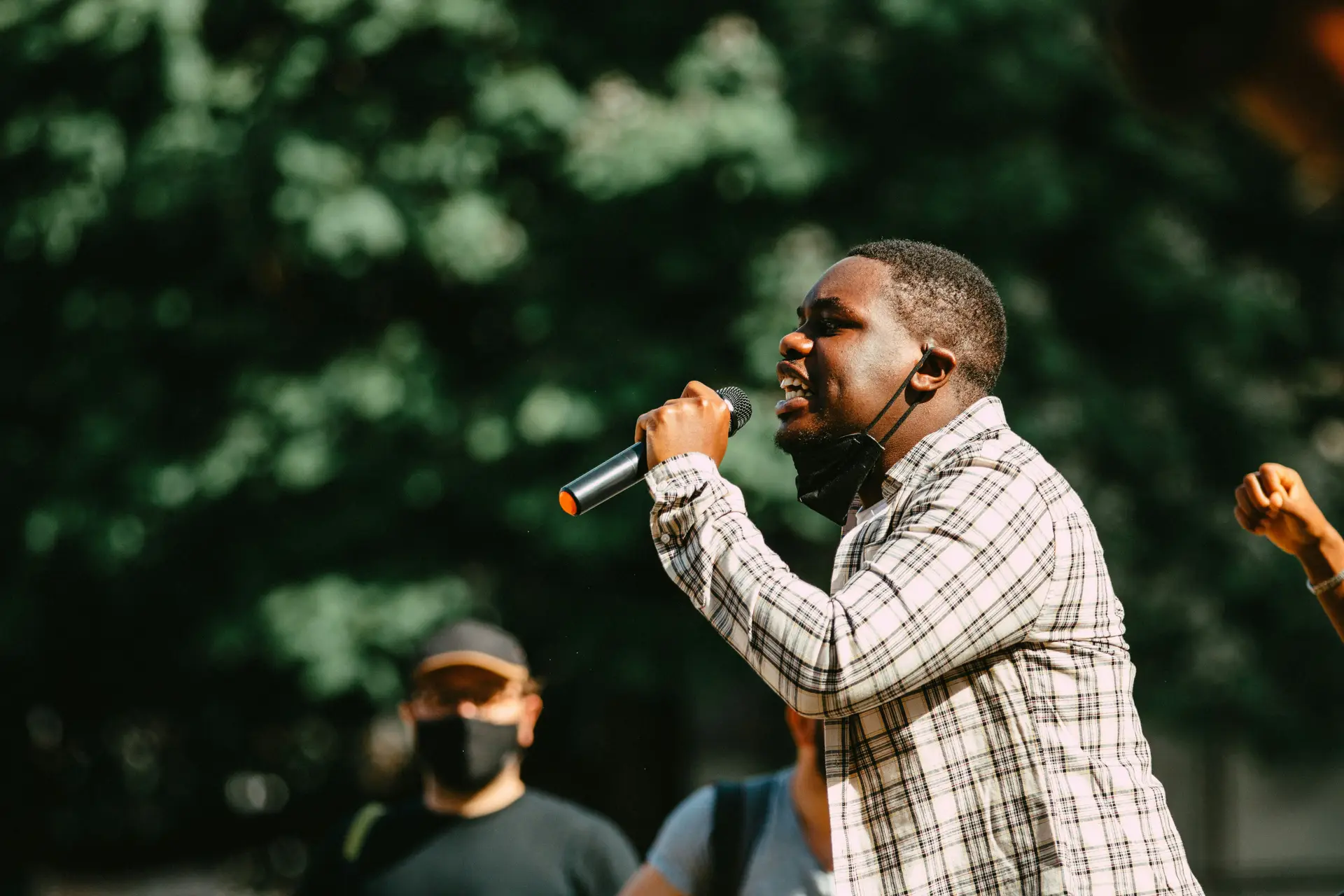 Black Lives Matter activist speaks to a crowd.